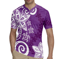 Polynesia Rugby Jersey Purple Tribal Turtle Floral Pattern