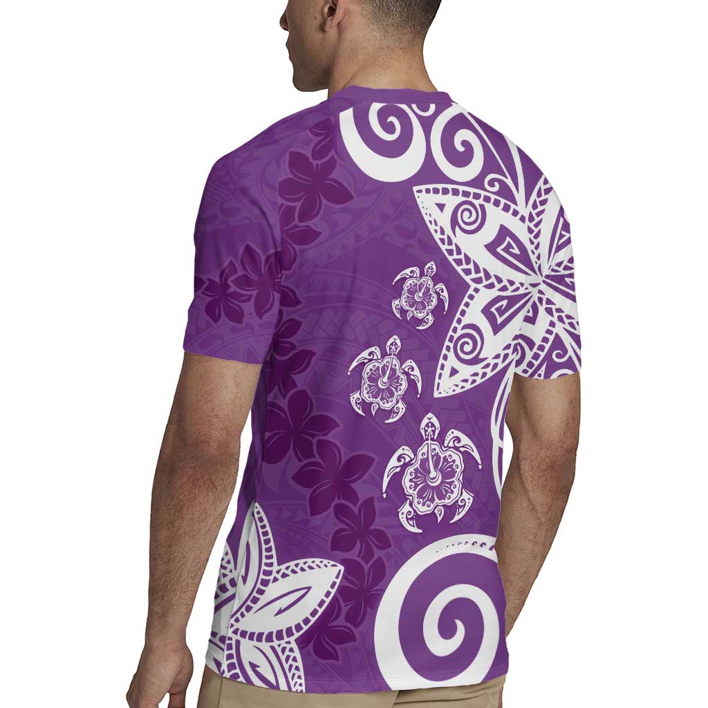Polynesia Rugby Jersey Purple Tribal Turtle Floral Pattern