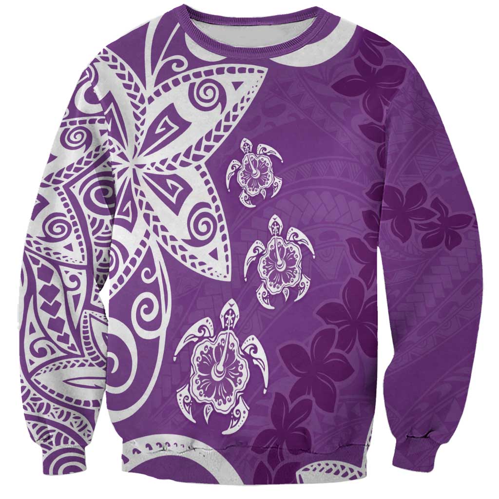 Polynesia Sweatshirt Purple Tribal Turtle Floral Pattern