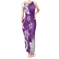 Polynesia Tank Maxi Dress Purple Tribal Turtle Floral Pattern