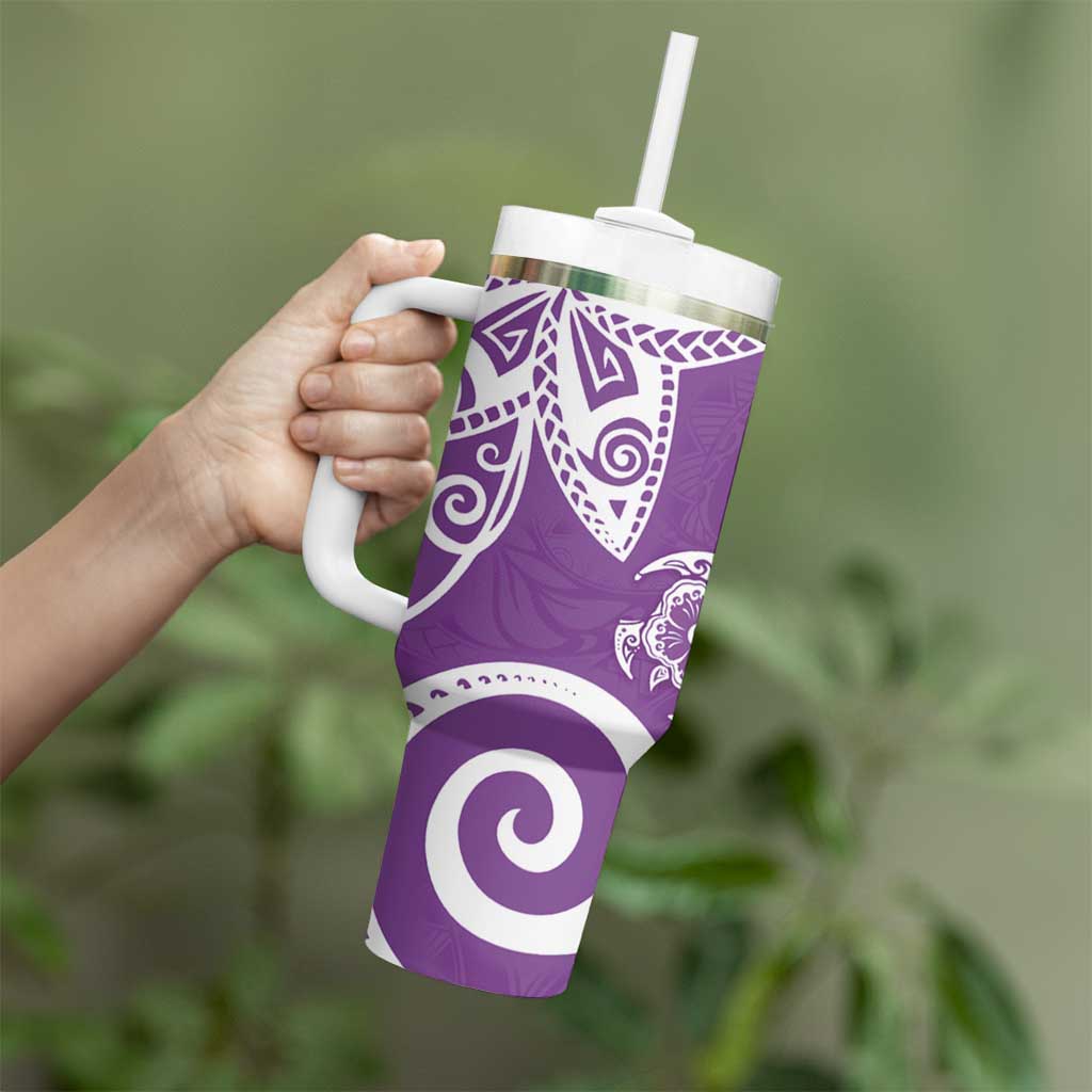 Polynesia Tumbler With Handle Purple Tribal Turtle Floral Pattern LT05 - Polynesian Pride