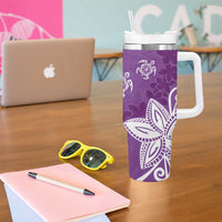 Polynesia Tumbler With Handle Purple Tribal Turtle Floral Pattern LT05 - Polynesian Pride