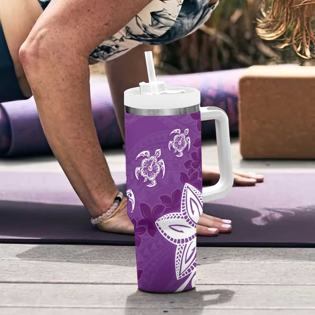 Polynesia Tumbler With Handle Purple Tribal Turtle Floral Pattern LT05 - Polynesian Pride