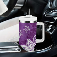 Polynesia Tumbler With Handle Purple Tribal Turtle Floral Pattern LT05 - Polynesian Pride