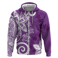 Polynesia Zip Hoodie Purple Tribal Turtle Floral Pattern LT05 Zip Hoodie Purple - Polynesian Pride
