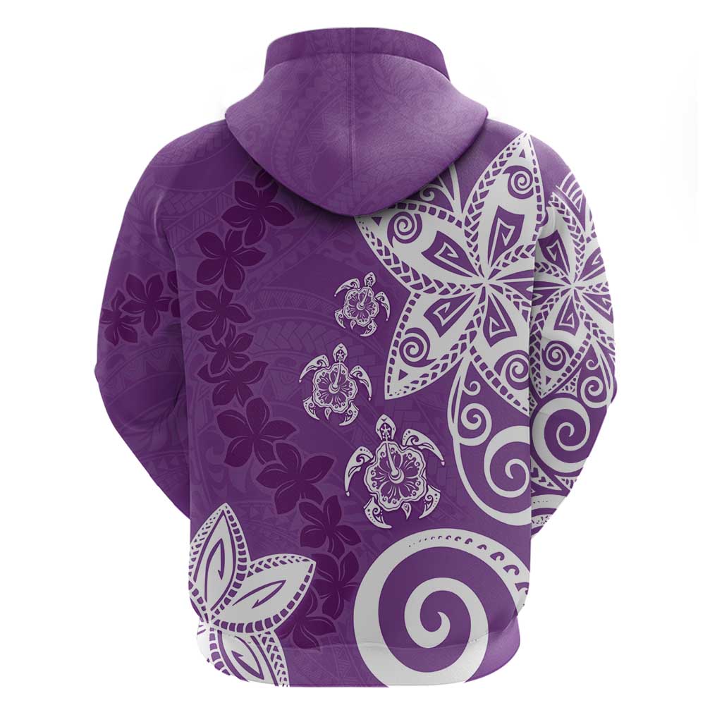 Polynesia Zip Hoodie Purple Tribal Turtle Floral Pattern LT05 - Polynesian Pride
