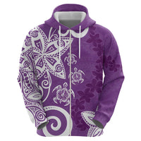 Polynesia Zip Hoodie Purple Tribal Turtle Floral Pattern LT05 - Polynesian Pride