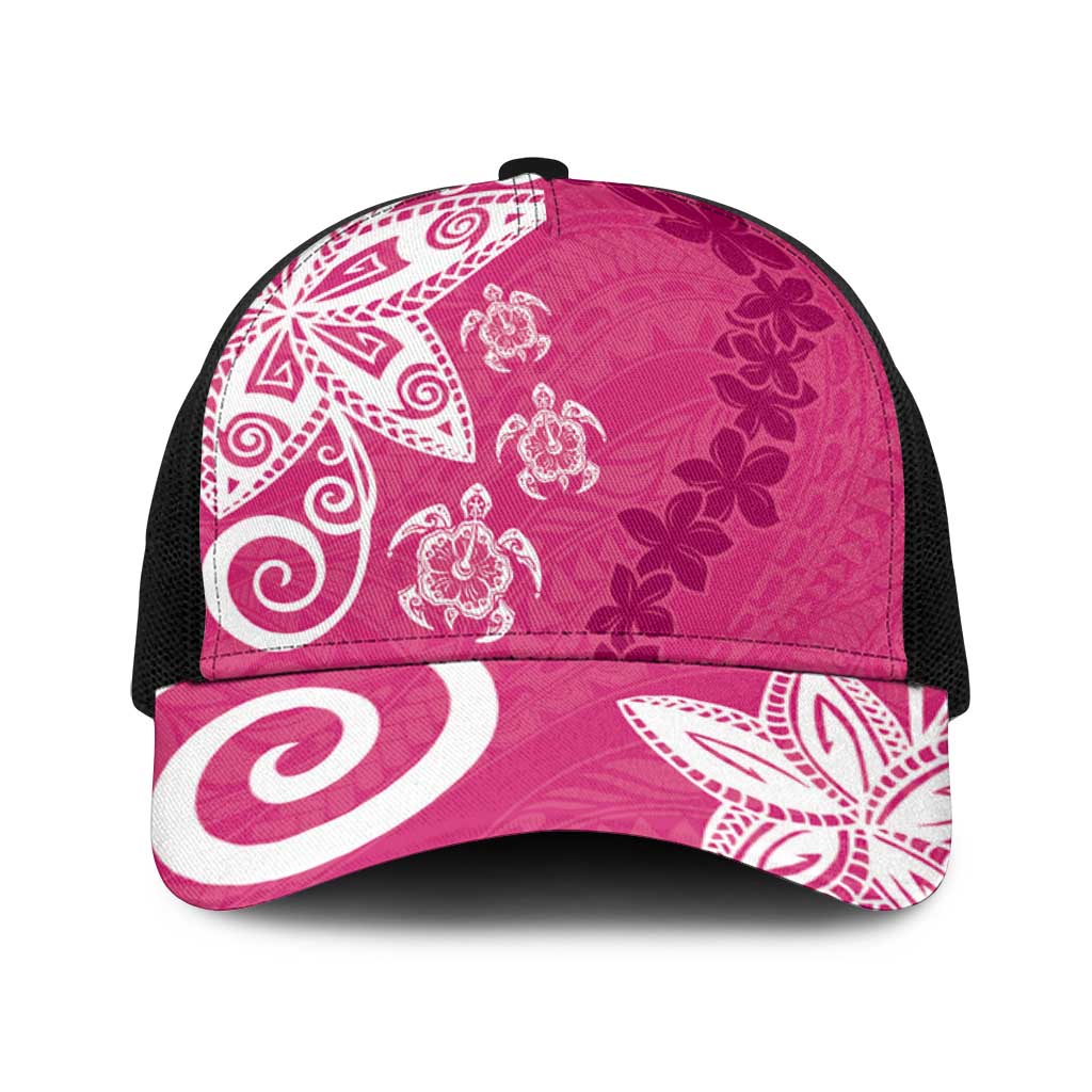 Polynesia Baseball Net Cap Pink Tribal Turtle Floral Pattern - Polynesian Pride