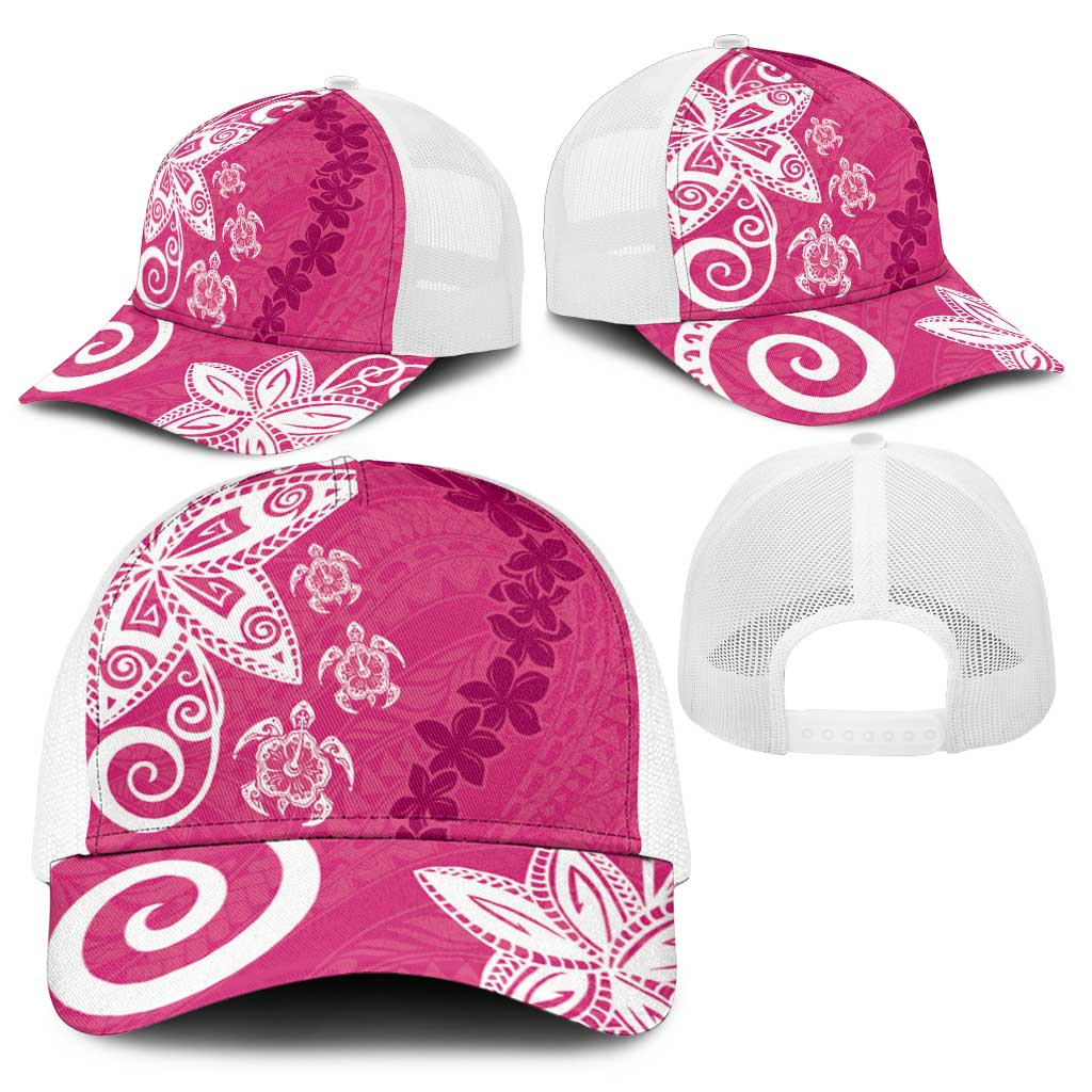 Polynesia Baseball Net Cap Pink Tribal Turtle Floral Pattern - Polynesian Pride