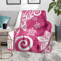 Polynesia Blanket Pink Tribal Turtle Floral Pattern