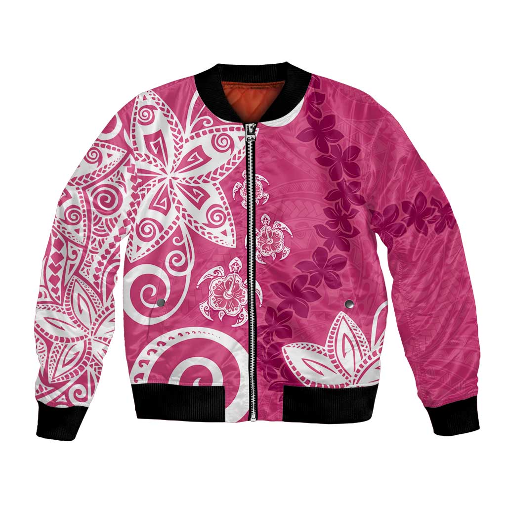 Polynesia Bomber Jacket Pink Tribal Turtle Floral Pattern LT05 Unisex Pink - Polynesian Pride