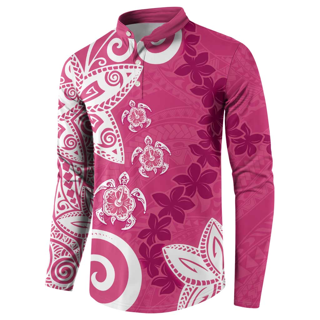 Polynesia Button Sweatshirt Pink Tribal Turtle Floral Pattern LT05 - Polynesian Pride