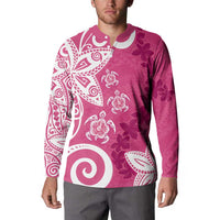 Polynesia Button Sweatshirt Pink Tribal Turtle Floral Pattern LT05 - Polynesian Pride