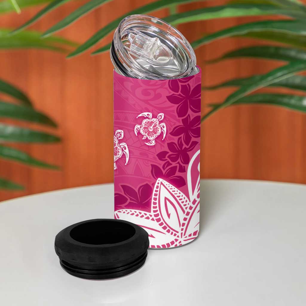 Polynesia 4 in 1 Can Cooler Tumbler Pink Tribal Turtle Floral Pattern