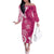 Polynesia Family Matching Off The Shoulder Long Sleeve Dress and Hawaiian Shirt Pink Tribal Turtle Floral Pattern