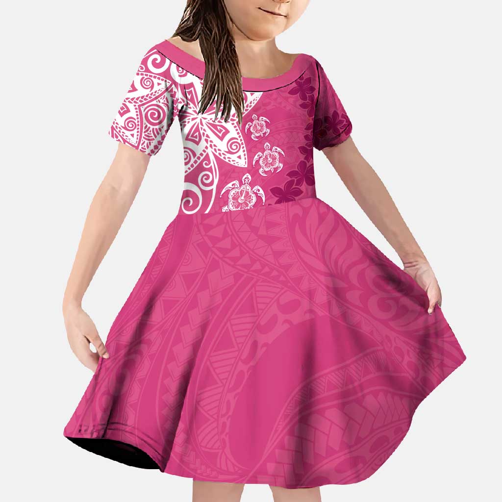 Polynesia Family Matching Tank Maxi Dress and Hawaiian Shirt Pink Tribal Turtle Floral Pattern LT05 Daughter's Dress Pink - Polynesian Pride
