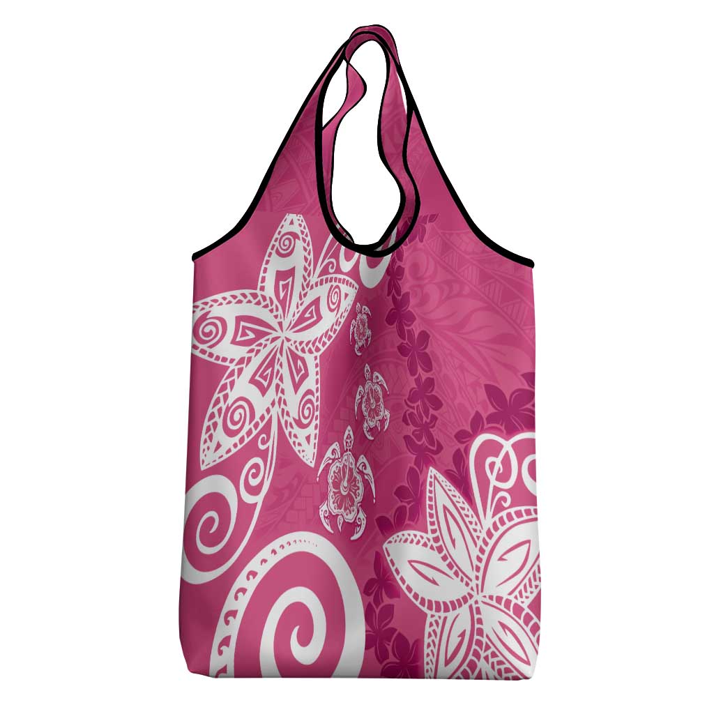 Polynesia Grocery Bag Pink Tribal Turtle Floral Pattern