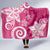 Polynesia Hooded Blanket Pink Tribal Turtle Floral Pattern
