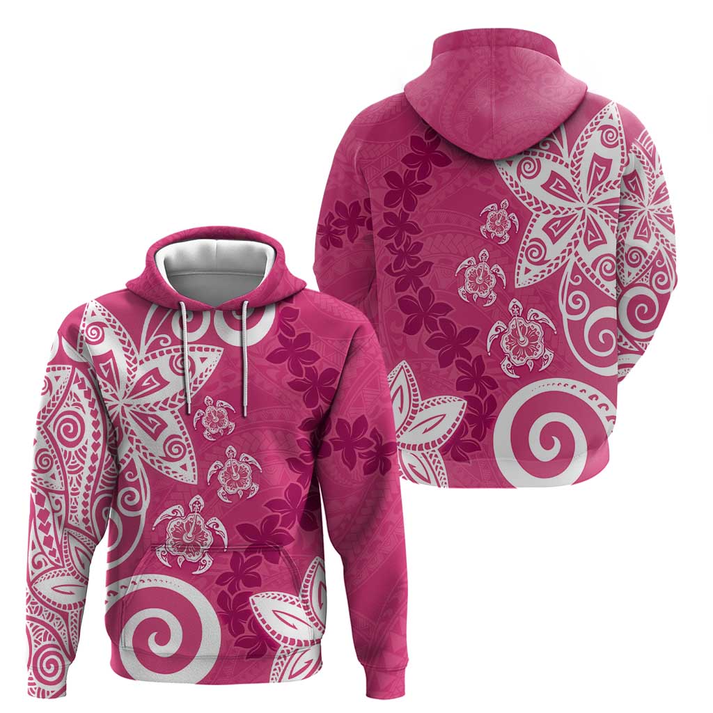 Polynesia Hoodie Pink Tribal Turtle Floral Pattern