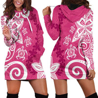 Polynesia Hoodie Dress Pink Tribal Turtle Floral Pattern