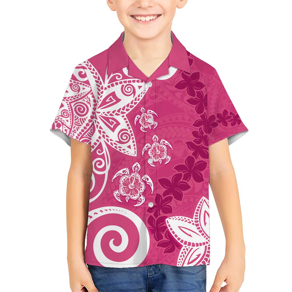 Polynesia Kid Hawaiian Shirt Pink Tribal Turtle Floral Pattern LT05 Kid Pink - Polynesian Pride