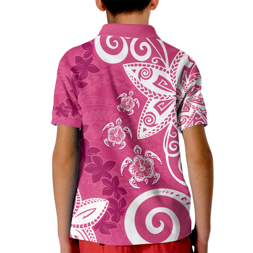 Polynesia Kid Polo Shirt Pink Tribal Turtle Floral Pattern