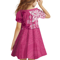 Polynesia Kid Short Sleeve Dress Pink Tribal Turtle Floral Pattern