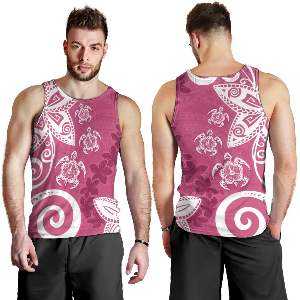 Polynesia Men Tank Top Pink Tribal Turtle Floral Pattern