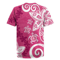 Polynesia Rugby Jersey Pink Tribal Turtle Floral Pattern