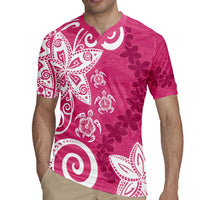 Polynesia Rugby Jersey Pink Tribal Turtle Floral Pattern