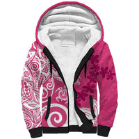Polynesia Sherpa Hoodie Pink Tribal Turtle Floral Pattern