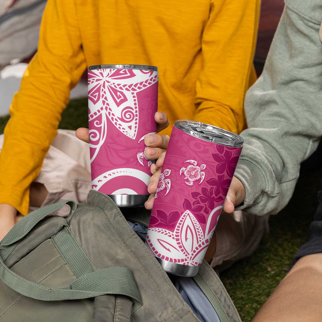 Polynesia Tumbler Cup Pink Tribal Turtle Floral Pattern