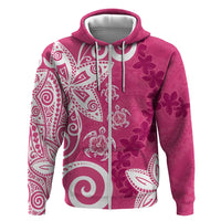 Polynesia Zip Hoodie Pink Tribal Turtle Floral Pattern LT05 Zip Hoodie Pink - Polynesian Pride