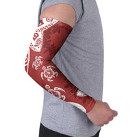 Polynesia Arm Sleeves Red Tribal Turtle Floral Pattern - Polynesian Pride