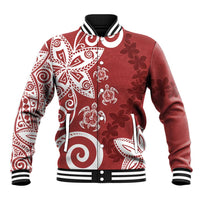 Polynesia Baseball Jacket Red Tribal Turtle Floral Pattern LT05 Unisex Red - Polynesian Pride