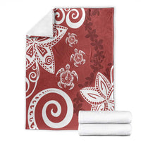 Polynesia Blanket Red Tribal Turtle Floral Pattern