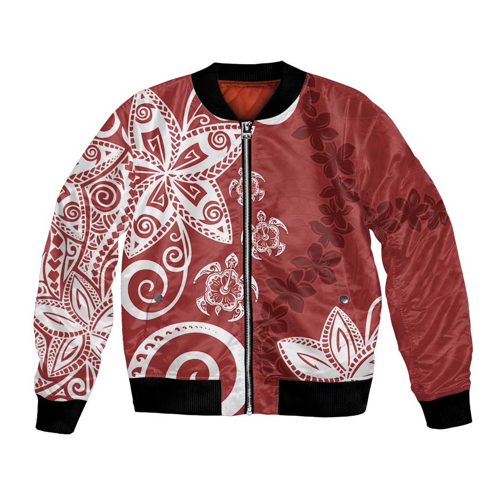 Polynesia Bomber Jacket Red Tribal Turtle Floral Pattern LT05 Unisex Red - Polynesian Pride