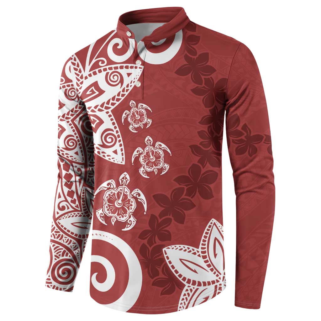 Polynesia Button Sweatshirt Red Tribal Turtle Floral Pattern LT05 - Polynesian Pride