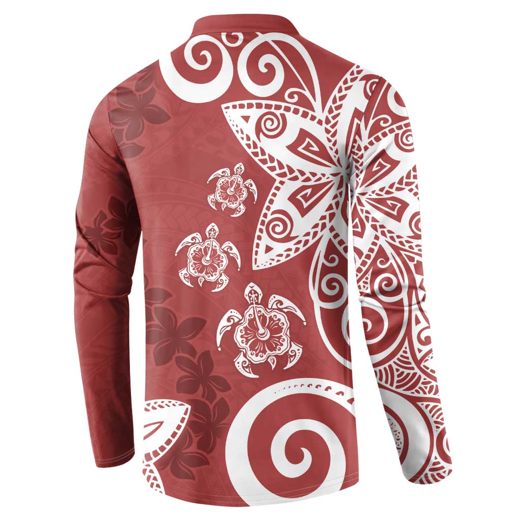 Polynesia Button Sweatshirt Red Tribal Turtle Floral Pattern LT05 - Polynesian Pride