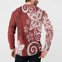 Polynesia Button Sweatshirt Red Tribal Turtle Floral Pattern LT05 - Polynesian Pride