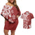 Polynesia Couples Matching Off Shoulder Short Dress and Hawaiian Shirt Red Tribal Turtle Floral Pattern