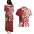 Polynesia Couples Matching Puletasi and Hawaiian Shirt Red Tribal Turtle Floral Pattern