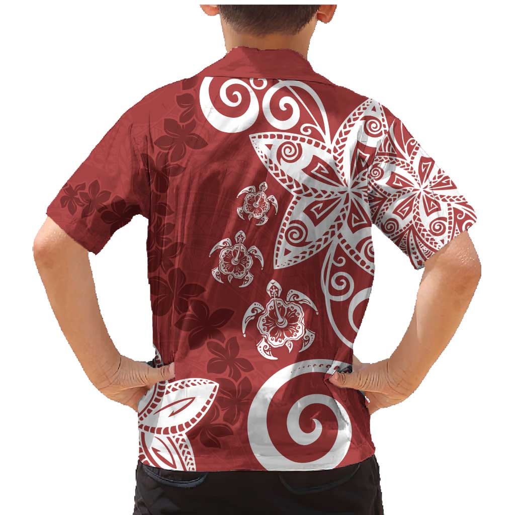 Polynesia Family Matching Mermaid Dress and Hawaiian Shirt Red Tribal Turtle Floral Pattern