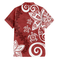 Polynesia Family Matching Off The Shoulder Long Sleeve Dress and Hawaiian Shirt Red Tribal Turtle Floral Pattern
