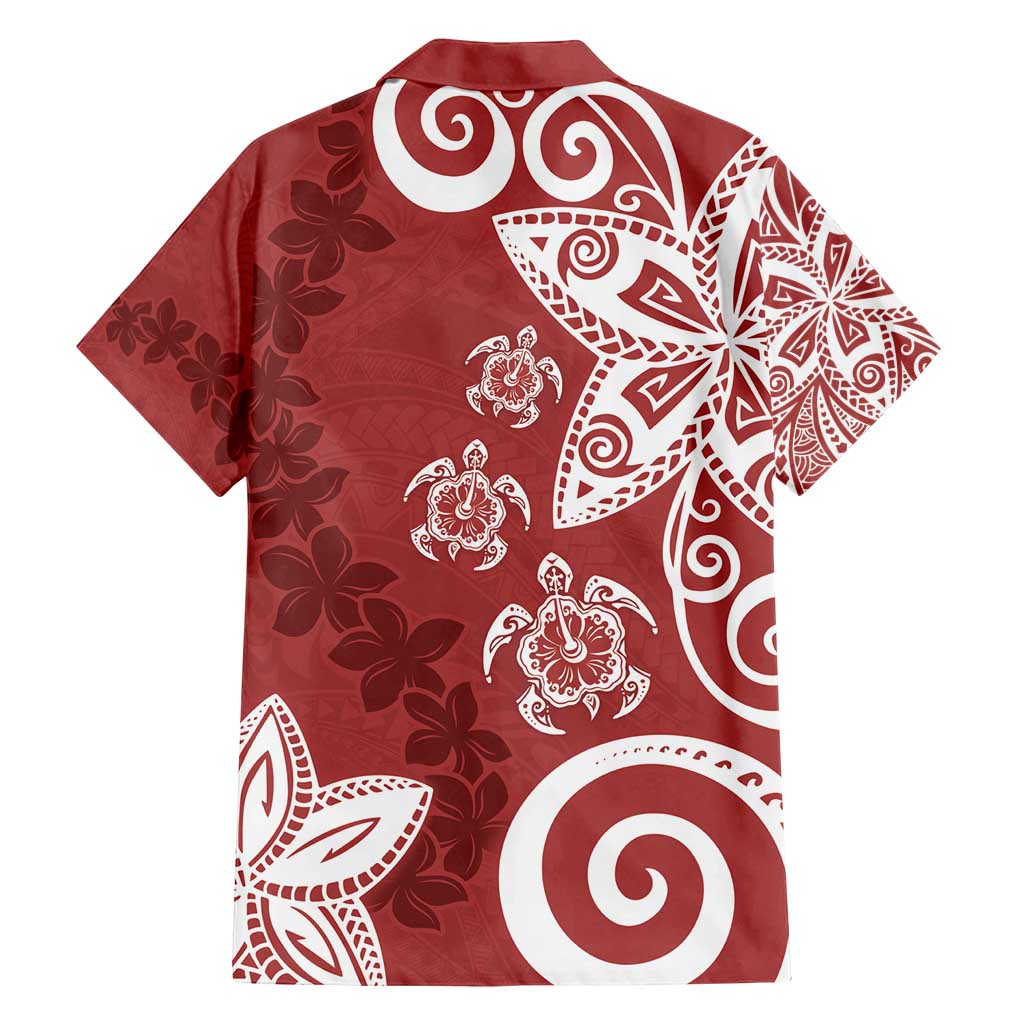 Polynesia Family Matching Off Shoulder Short Dress and Hawaiian Shirt Red Tribal Turtle Floral Pattern