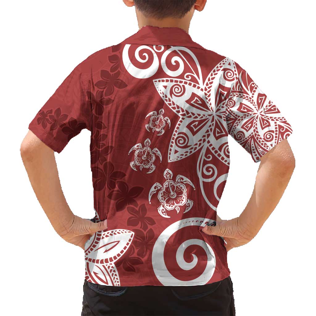 Polynesia Family Matching Puletasi and Hawaiian Shirt Red Tribal Turtle Floral Pattern