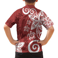 Polynesia Family Matching Tank Maxi Dress and Hawaiian Shirt Red Tribal Turtle Floral Pattern LT05 - Polynesian Pride