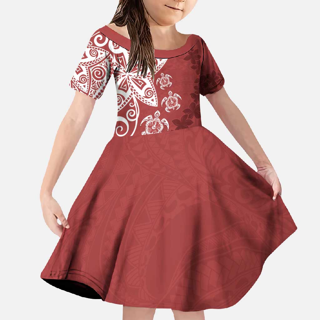 Polynesia Family Matching Tank Maxi Dress and Hawaiian Shirt Red Tribal Turtle Floral Pattern LT05 Daughter's Dress Red - Polynesian Pride