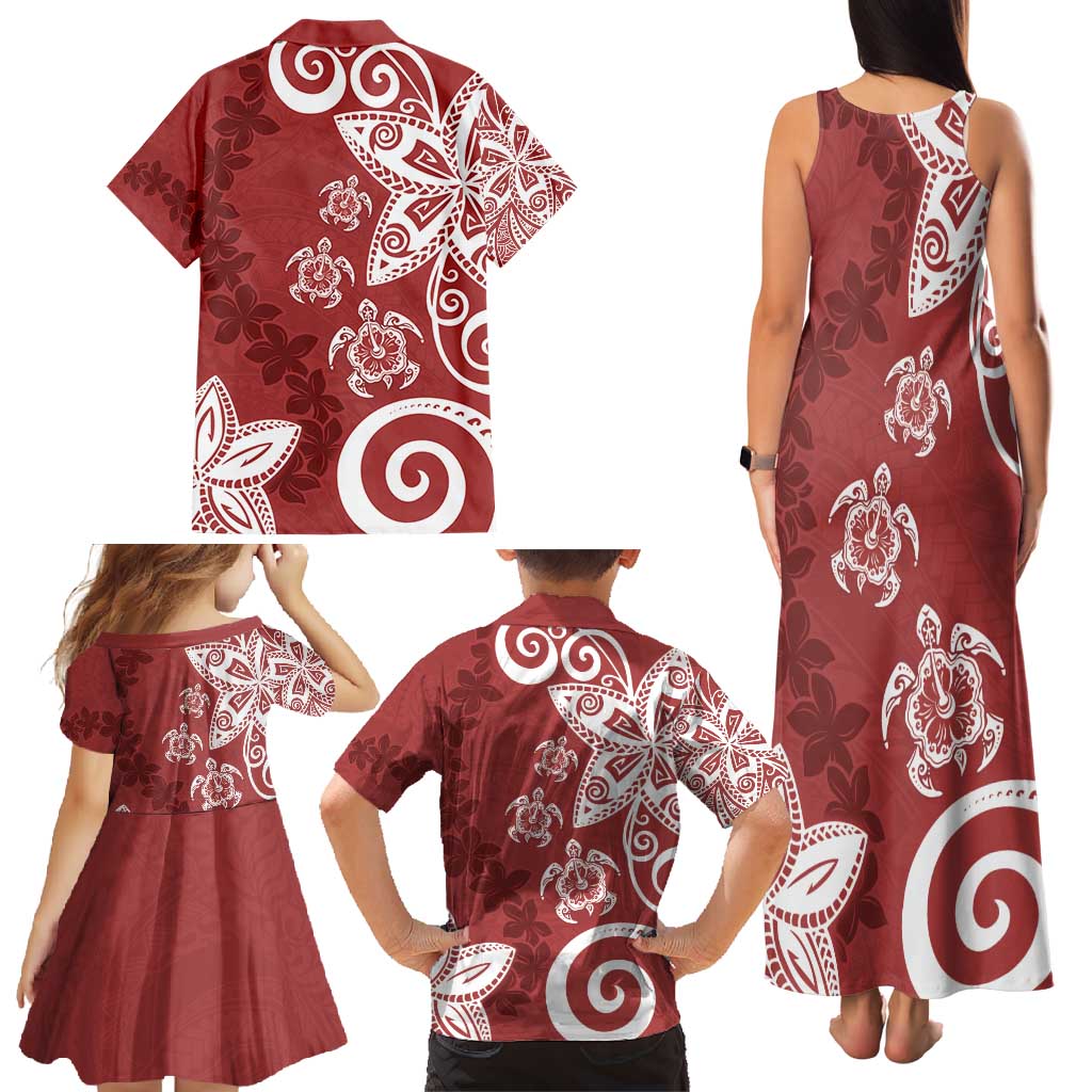 Polynesia Family Matching Tank Maxi Dress and Hawaiian Shirt Red Tribal Turtle Floral Pattern LT05 - Polynesian Pride
