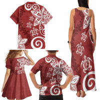Polynesia Family Matching Tank Maxi Dress and Hawaiian Shirt Red Tribal Turtle Floral Pattern LT05 - Polynesian Pride